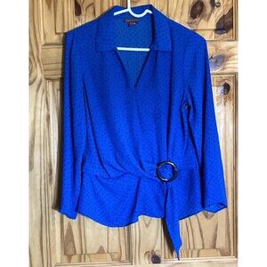 VINCE CAMUTO Women's Ditsy Fragments Belted Front Blouse Blue W/Polkadots XS New